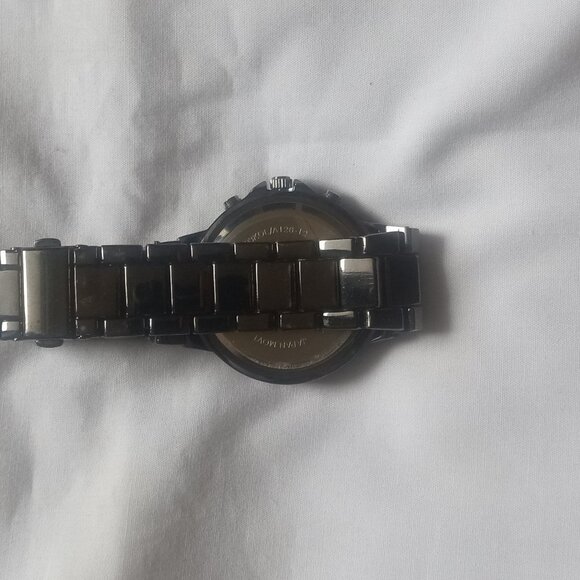 Geneva Japan Move Black Watch Rhinestone Bazel, Gun Metal, New Battery, Working - Picture 3 of 5